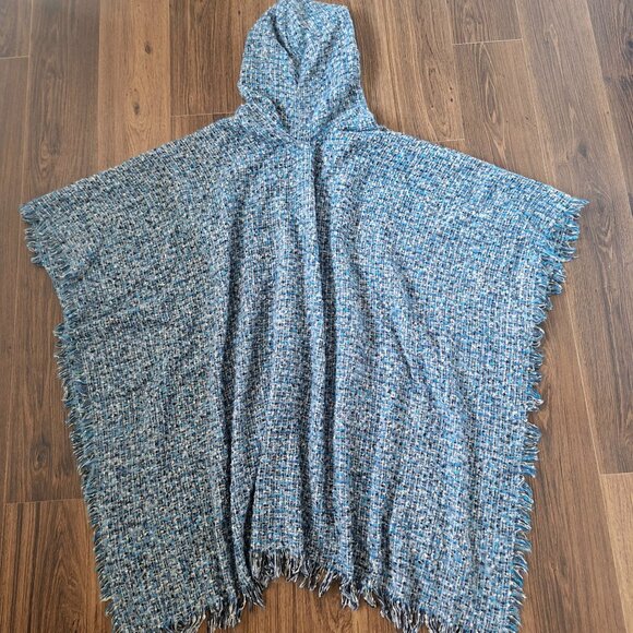 💙 Steve Madden Knit Hood Open Front Cape One Size Fits Most Pockets Boho Fall H - Picture 7 of 8